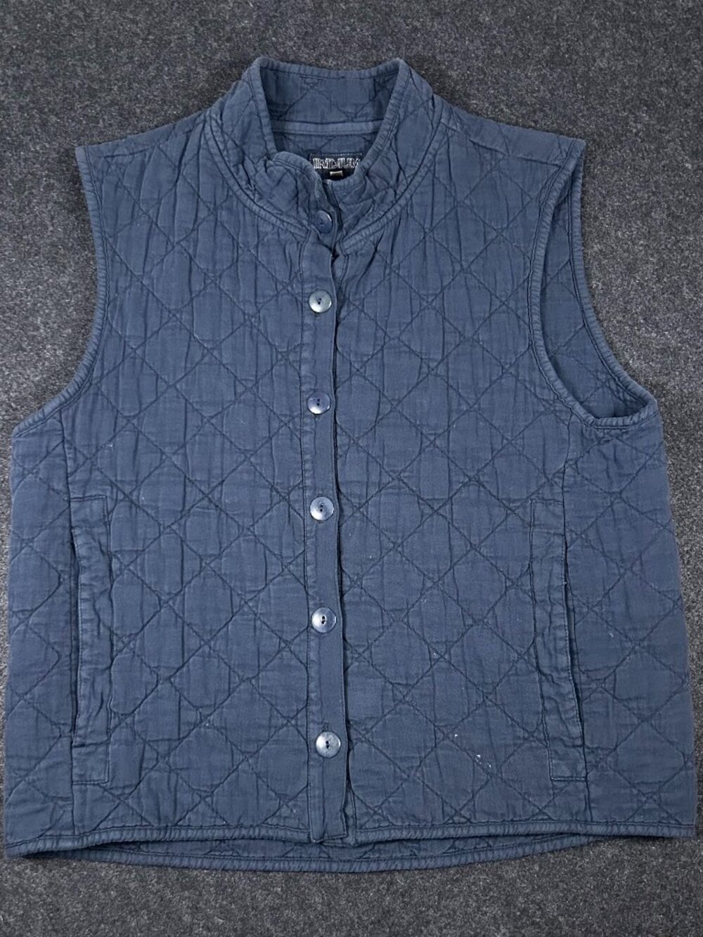 IRIDIUM Vintage Quilted Button-front Navy Blue Vest M 100% Cotton